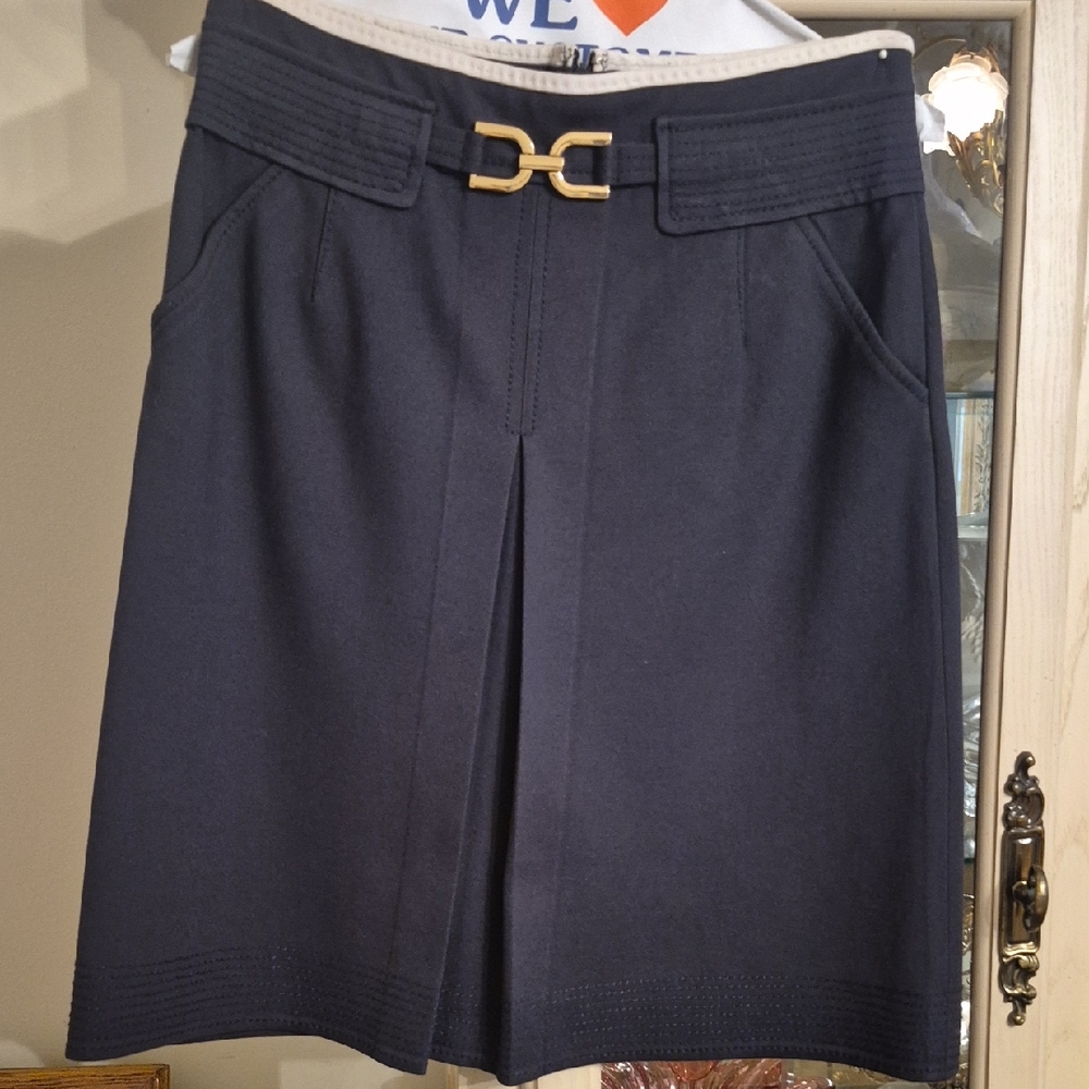 Ann Taylor Navy Skirt with Gold Accent